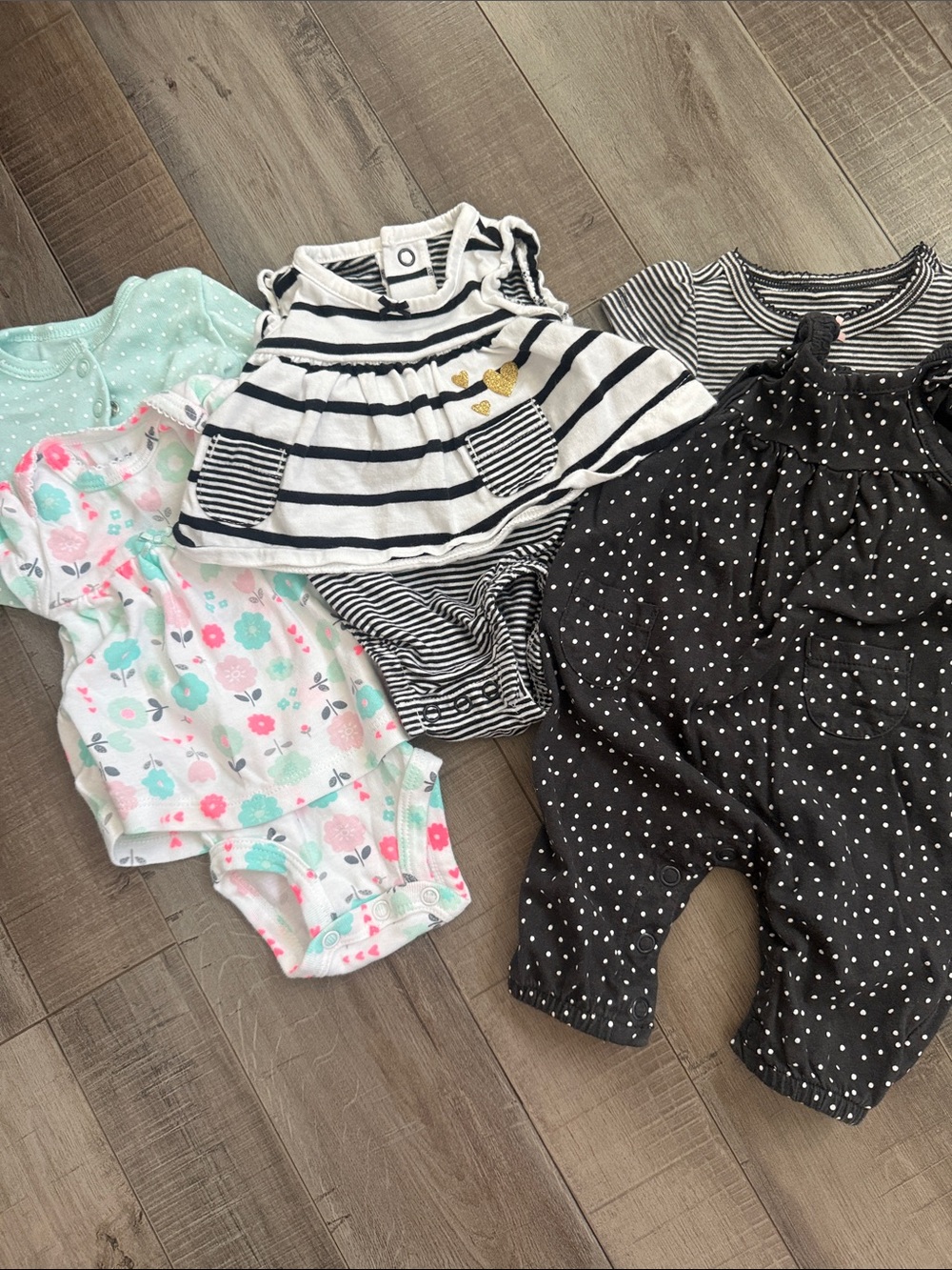 Carter's Multi-Pack Baby Bodysuits & Dress Set in Navy, Black, Mint, Floral